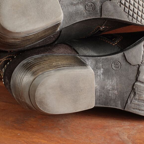 Josef Seibel Ankle Boots WMS SZ EU 37 US 6-6.5 Brown Suede Studded Western Zip - Picture 11 of 15